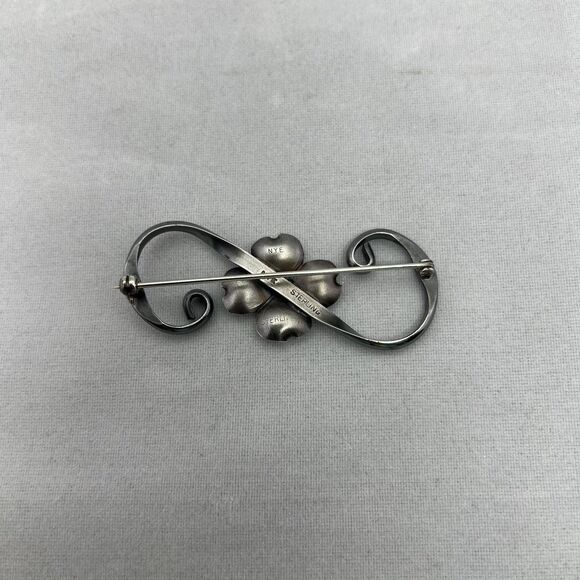 Vintage Dogwood Floral Scroll Bar Pin 925 Sterling Silver Signed NYE - Picture 9 of 10